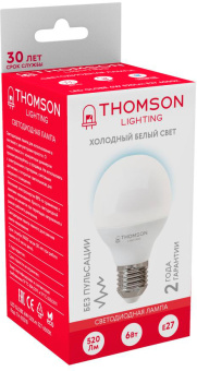 Лампа светодиодная Thomson TH-B2318 6Вт цок.:E27 шар 220B св.свеч.бел.хол. Globe (упак.:1шт) - купить недорого с доставкой в интернет-магазине