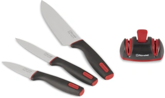 Набор ножей кухон. Rondell Urban RD-1011 компл.:4предм. с ножеточкой черный/красный блистер - купить недорого с доставкой в интернет-магазине