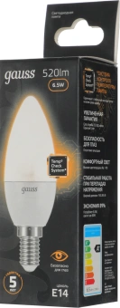 Лампа светодиодная Gauss 6.5Вт цок.:E14 свеча 220B св.свеч.бел.теп. 35-C (упак.:1шт) (103101107) - купить недорого с доставкой в интернет-магазине