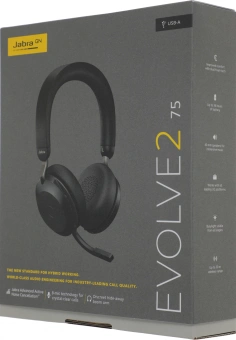 Наушники с микрофоном Jabra Evolve2 75, Link380a UC Stereo Black черный накладные BT оголовье (27599-989-999) - купить недорого с доставкой в интернет-магазине
