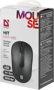 Мышь Defender Hit MM-495 черный оптическая 1600dpi беспров. USB для ноутбука 2but (52495) - купить недорого с доставкой в интернет-магазине