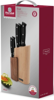 Набор ножей кухон. Rondell Dual RD-1943 компл.:6предм. с подставкой черный подар.коробка - купить недорого с доставкой в интернет-магазине