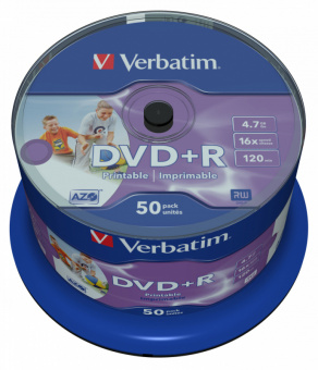 Диск DVD+R Verbatim 4.7Gb 16x Cake Box (50шт) Printable (43512) - купить недорого с доставкой в интернет-магазине