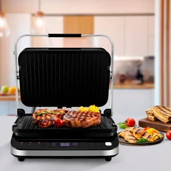 Электрогриль Kitfort КТ-1682 2000Вт черный/серебристый - купить недорого с доставкой в интернет-магазине