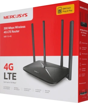 Роутер беспроводной Mercusys MB115-4G N300 10/100BASE-TX/4G cat. 4 черный - купить недорого с доставкой в интернет-магазине