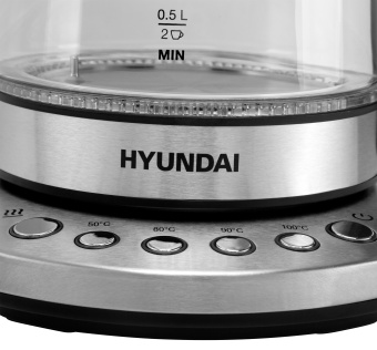 Чайник электрический Hyundai HYK-G3026 1.7л. 2200Вт серебристый/черный корпус: стекло/металл/пластик - купить недорого с доставкой в интернет-магазине