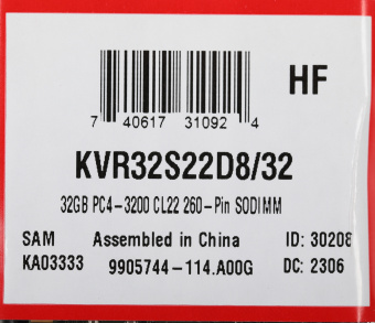 Память DDR4 32Gb 3200MHz Kingston KVR32S22D8/32 VALUERAM RTL PC4-32000 CL22 SO-DIMM 260-pin 1.2В dual rank Ret - купить недорого с доставкой в интернет-магазине