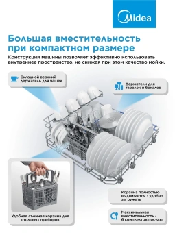 Посудомоечная машина Midea MCFD55S450Wi белый (компактная) - купить недорого с доставкой в интернет-магазине
