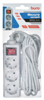 Сетевой фильтр Buro 300SL-5-G 5м (3 розетки) серый (пакет ПЭ) - купить недорого с доставкой в интернет-магазине