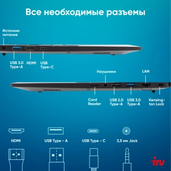 Ноутбук IRU Strato 15ALI Core i3 1215U 8Gb SSD256Gb Intel UHD Graphics 15.6" IPS FHD (1920x1080) Windows 11 Pro Multi Language 64 black WiFi BT Cam 6000mAh (2059106) - купить недорого с доставкой в интернет-магазине