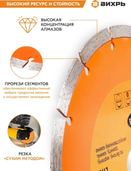 Диск отрезной по бет. Вихрь 73/10/3/1 d=115мм d(посад.)=22.2мм (угловые шлифмашины) - купить недорого с доставкой в интернет-магазине