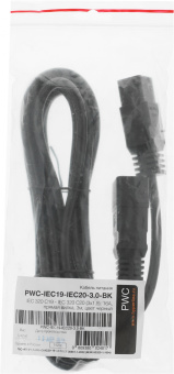 Шнур питания Hyperline PWC-IEC19-IEC20-3.0-BK C19-C20 проводник.:3x1.5мм2 3м 250В 16А (упак.:1шт) черный - купить недорого с доставкой в интернет-магазине