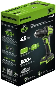 Дрель-шуруповерт Greenworks DD345 аккум. патрон:быстрозажимной (3708307CUA) - купить недорого с доставкой в интернет-магазине
