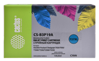 Картридж струйный Cactus CS-B3P19A №727 голубой (130мл) для HP DJ T920/T1500 - купить недорого с доставкой в интернет-магазине