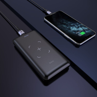 Мобильный аккумулятор Hoco J50 Surf 10000mAh 5W 2A USB-A беспров.зар. черный - купить недорого с доставкой в интернет-магазине