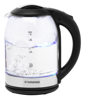 Чайник электрический Starwind SKG2051 1.8л. 1800Вт черный/серебристый корпус: стекло/пластик - купить недорого с доставкой в интернет-магазине