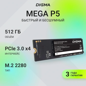 Накопитель SSD Digma PCIe 3.0 x4 512GB DGSM3512GP53T Mega P5 M.2 2280 - купить недорого с доставкой в интернет-магазине