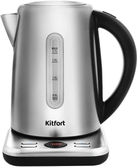 Чайник электрический Kitfort КТ-661 1.7л. 2200Вт черный/серебристый корпус: металл/пластик - купить недорого с доставкой в интернет-магазине