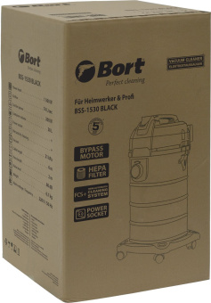Строительный пылесос Bort BSS-1530 1500Вт (уборка: сухая/влажная) черный - купить недорого с доставкой в интернет-магазине