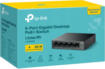 Коммутатор TP-Link LS105GP (L2) 5x1Гбит/с 4PoE 65W неуправляемый - купить недорого с доставкой в интернет-магазине