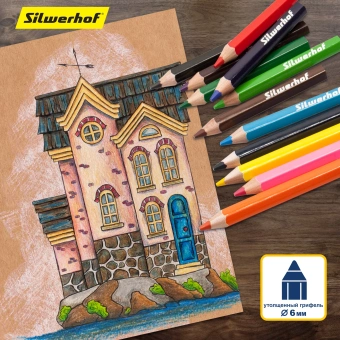 Карандаши цв. Silwerhof Jumbo Mini Веселые друзья 6мм шестигран. дерево ассорти 12цв. коробка/европод. - купить недорого с доставкой в интернет-магазине