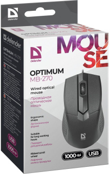 Мышь Defender Optimum MB-270 черный оптическая 1000dpi USB 2but (52270) - купить недорого с доставкой в интернет-магазине