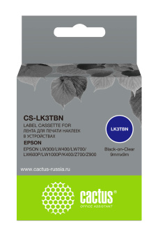 Картридж ленточный Cactus CS-LK3TBN LK-3TBN черный на прозрачном 9x9 для Epson LW300/LW400/LW700/LW600P/LW1000P/K400/Z700/Z900 - купить недорого с доставкой в интернет-магазине