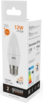 Лампа светодиодная Gauss Elementary 30212 12Вт цок.:E27 свеча 220B св.свеч.бел.теп. (упак.:10шт) - купить недорого с доставкой в интернет-магазине