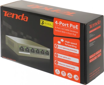 Коммутатор Tenda TEF1106P-4-63W (L2) 6x100Мбит/с 4PoE 63W неуправляемый - купить недорого с доставкой в интернет-магазине