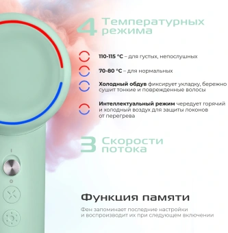 Фен Red Solution F572 1400Вт зеленый/мятный - купить недорого с доставкой в интернет-магазине