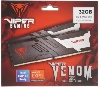 Память DDR5 2x16GB 6400MHz Patriot PVV532G640C32K Viper Venom RTL Gaming PC5-51200 CL32 DIMM 288-pin 1.4В kit с радиатором Ret - купить недорого с доставкой в интернет-магазине