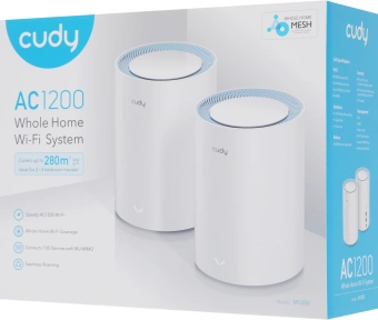Бесшовный Mesh роутер Cudy M1200 (M1200(2-PACK)) AC1200 10/100BASE-TX белый (упак.:2шт) - купить недорого с доставкой в интернет-магазине