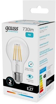Лампа филам. Gauss Filament 9Вт цок.:E27 груша 220B св.свеч.бел.нейт. (упак.:10шт) (22229) - купить недорого с доставкой в интернет-магазине