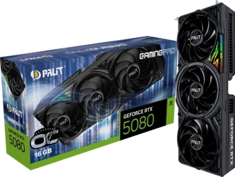 Видеокарта Palit PCI-E 5.0 PA-RTX5080 GAMINGPRO OC NVIDIA GeForce RTX 5080 16Gb 256bit GDDR7 2295/30000 HDMIx1 DPx3 HDCP Ret - купить недорого с доставкой в интернет-магазине
