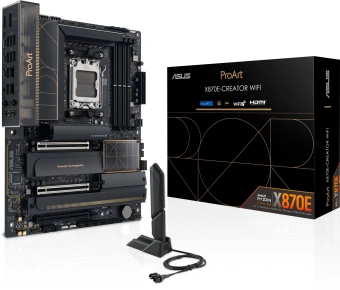 Материнская плата Asus PROART X870E-CREATOR WIFI SocketAM5 AMD X870 4xDDR5 ATX AC`97 8ch(7.1) 1 x 10Gigabit + 1 x 2.5Gigabit RAID+HDMI+DP - купить недорого с доставкой в интернет-магазине