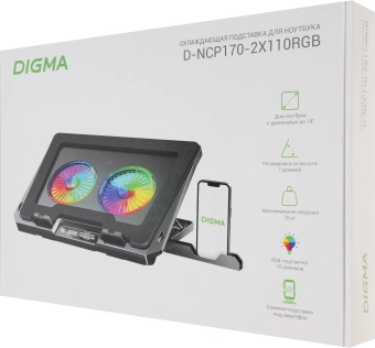 Подставка для ноутбука Digma D-NCP170-2x110RGB 18" 400x288x45мм 52дБ 2xUSB 2x 110ммFAN 1250г Fan-control металл/пластик черный - купить недорого с доставкой в интернет-магазине