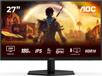 Монитор AOC 27" Q27G42XE черный IPS LED 1ms 16:9 HDMI M/M матовая 300cd 178гр/178гр 2560x1440 180Hz FreeSync DP Quad 2K (1440p) 3.88кг - купить недорого с доставкой в интернет-магазине