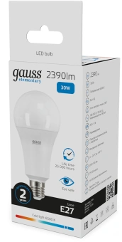 Лампа светодиодная Gauss Elementary A67 30Вт цок.:E27 груша 220B св.свеч.бел.хол. (упак.:10шт) (73239) - купить недорого с доставкой в интернет-магазине