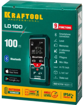 Лазерный дальномер Kraftool LD-100 2кл.лаз. 650нм цв.луч. красный в кейсе (34765) - купить недорого с доставкой в интернет-магазине