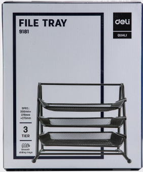 Лоток горизонтальный Deli E9181 для бумаг 350х278х275мм черный металл сетка - купить недорого с доставкой в интернет-магазине