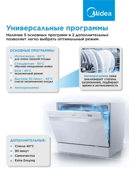 Посудомоечная машина Midea MCFD55S450Wi белый (компактная) - купить недорого с доставкой в интернет-магазине