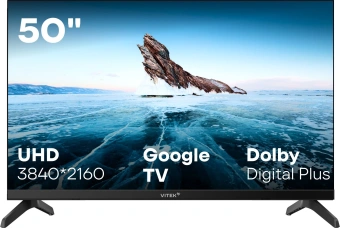 Телевизор LED Vitek 50" VT-50UBS410 Google TV Frameless черный/черный 4K Ultra HD 60Hz MEMC DVB-T DVB-T2 DVB-C DVB-C2 DVB-S DVB-S2 USB 2.0 WiFi Smart TV - купить недорого с доставкой в интернет-магазине