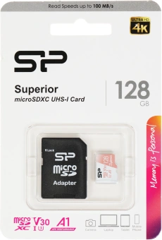 Флеш карта microSDXC 128GB Silicon Power SP128GBSTXDV3V20SP Superior + adapter - купить недорого с доставкой в интернет-магазине