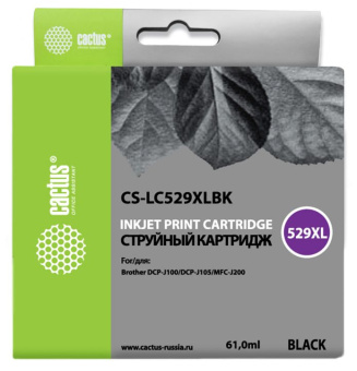 Картридж струйный Cactus CS-LC529XLBK черный (61мл) для Brother DCP-J100/J105/J200 - купить недорого с доставкой в интернет-магазине