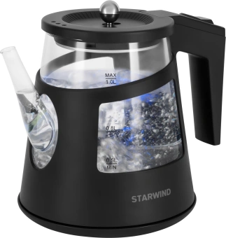 Чайник электрический Starwind SKG2113 1л. 1000Вт черный/прозрачный корпус: стекло - купить недорого с доставкой в интернет-магазине