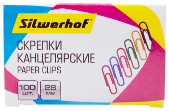 Скрепки Silwerhof 492022 металл пластиковая оболочка 28мм ассорти (упак.:100шт) картонная коробка - купить недорого с доставкой в интернет-магазине