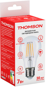 Лампа филам. Thomson Filament TH-B2060 7Вт цок.:E27 груша 220B св.свеч.бел.нейт. A60 (упак.:1шт) - купить недорого с доставкой в интернет-магазине