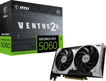 Видеокарта MSI PCI-E 5.0 RTX 5060 8G VENTUS 2X OC V1 NVIDIA GeForce RTX 5060 8Gb 128bit GDDR7 2527/28000 HDMIx1 DPx3 HDCP Ret - купить недорого с доставкой в интернет-магазине