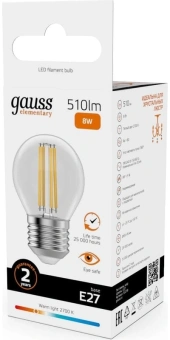 Лампа филам. Gauss Filament 8Вт цок.:E27 шар (упак.:1шт) (52218) - купить недорого с доставкой в интернет-магазине