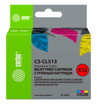 Картридж струйный Cactus CS-CL513 CL-513 многоцветный (15мл) для Canon Pixma MP240/MP250 - купить недорого с доставкой в интернет-магазине